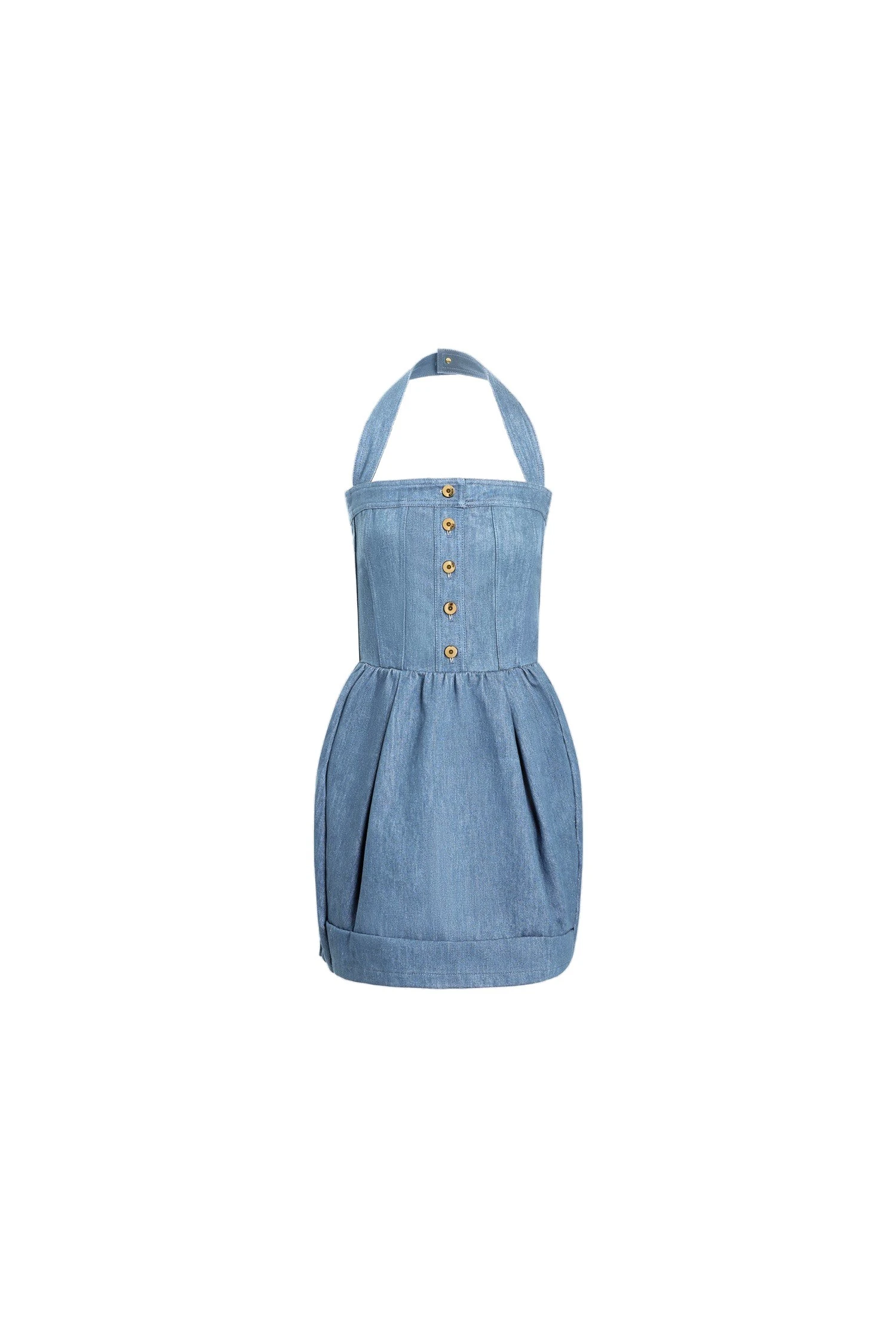 Patou Cotton blend denim mini corset dress in Riviera Sky Blue | Dresses | Luxury Shoes Patou Cotton blend denim mini corset dress in Riviera Sky Blue