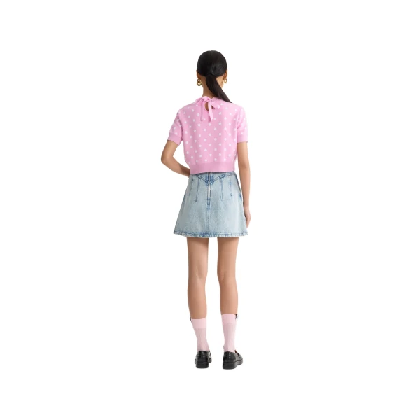 Cotton blend mini trapeze skirt in Riviera Sky Blue - Image 3