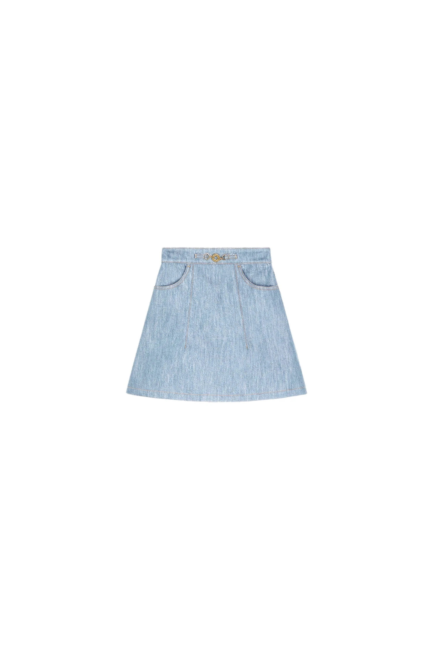 Patou Cotton blend mini trapeze skirt in Riviera Sky Blue | Skirts | Luxury Shoes Patou Cotton blend mini trapeze skirt in Riviera Sky Blue