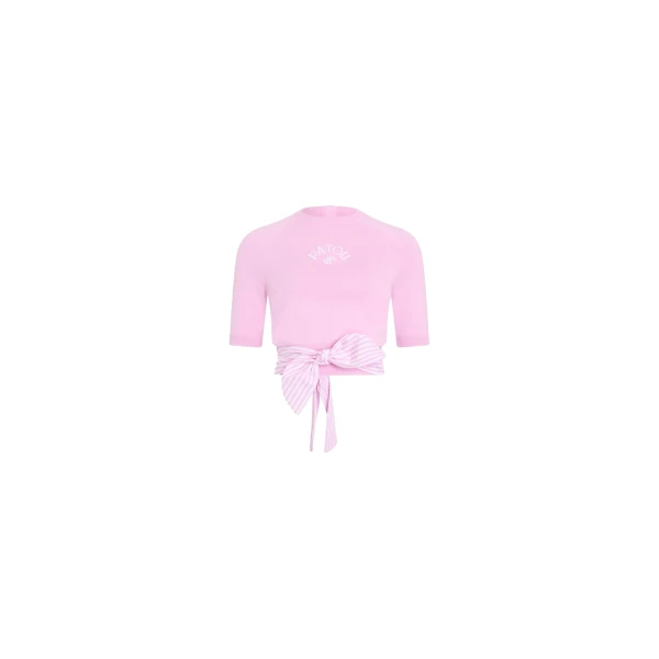 Patou Cotton poplin knotted t-shirt in Bougainvillea Pink