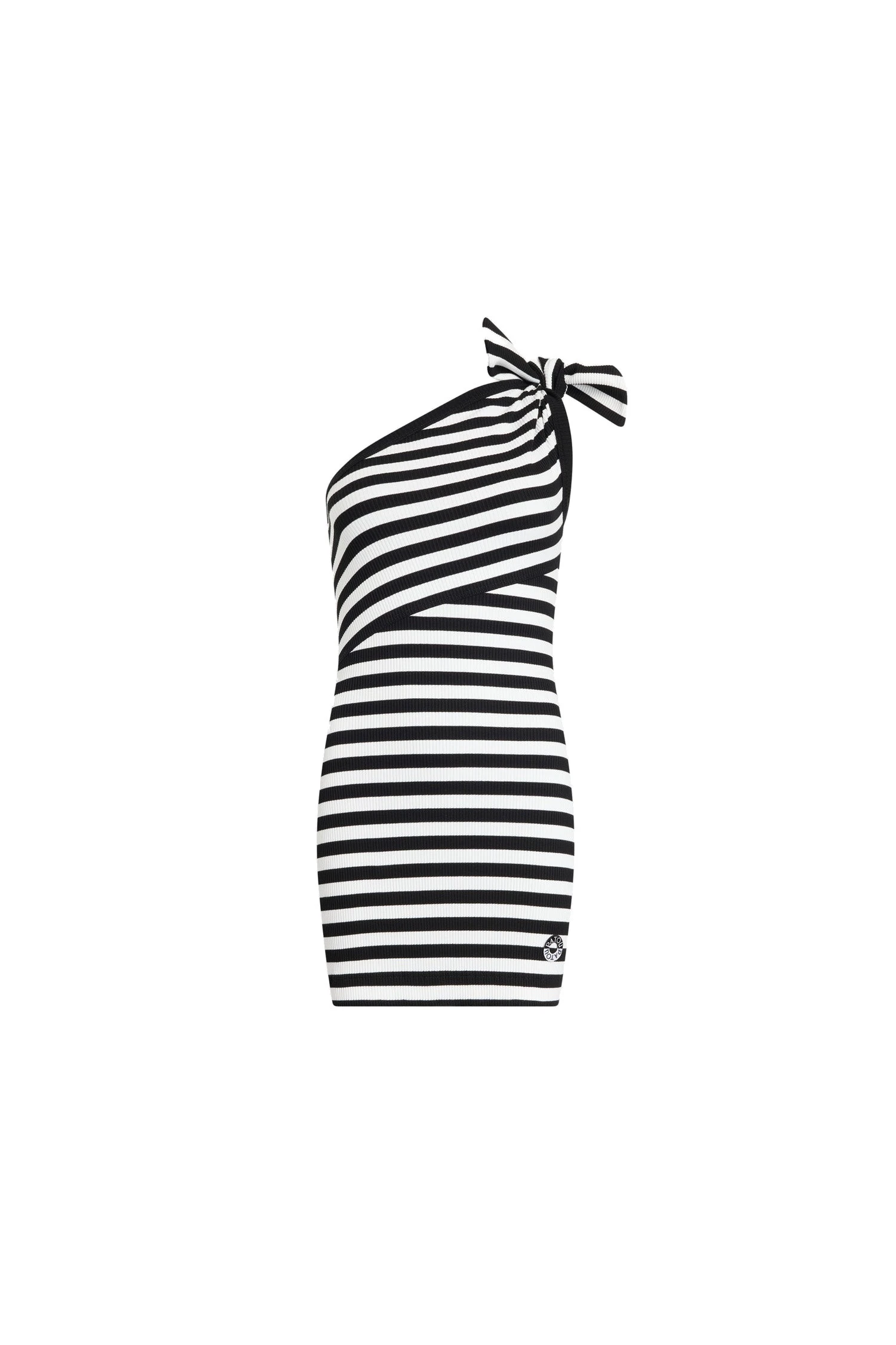 Patou Cotton ribbed striped asymmetric short dress | Luxury Shoes Patou Cotton ribbed striped asymmetric short dress in Black White Stripes