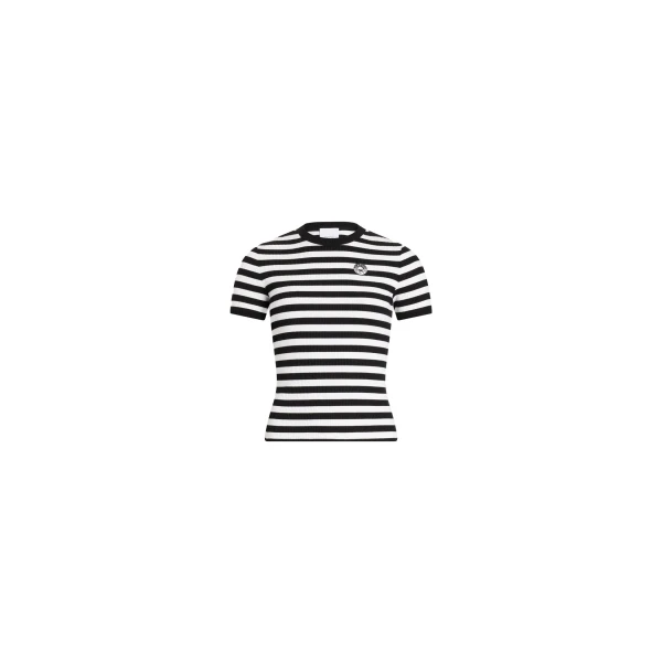 Cotton ribbed striped t-shirt in Black White Stripes
