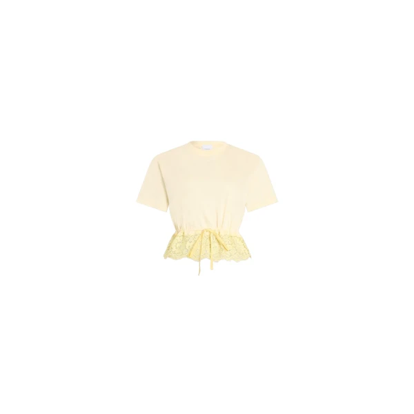 Patou Cotton short lace t-shirt in Lemonade