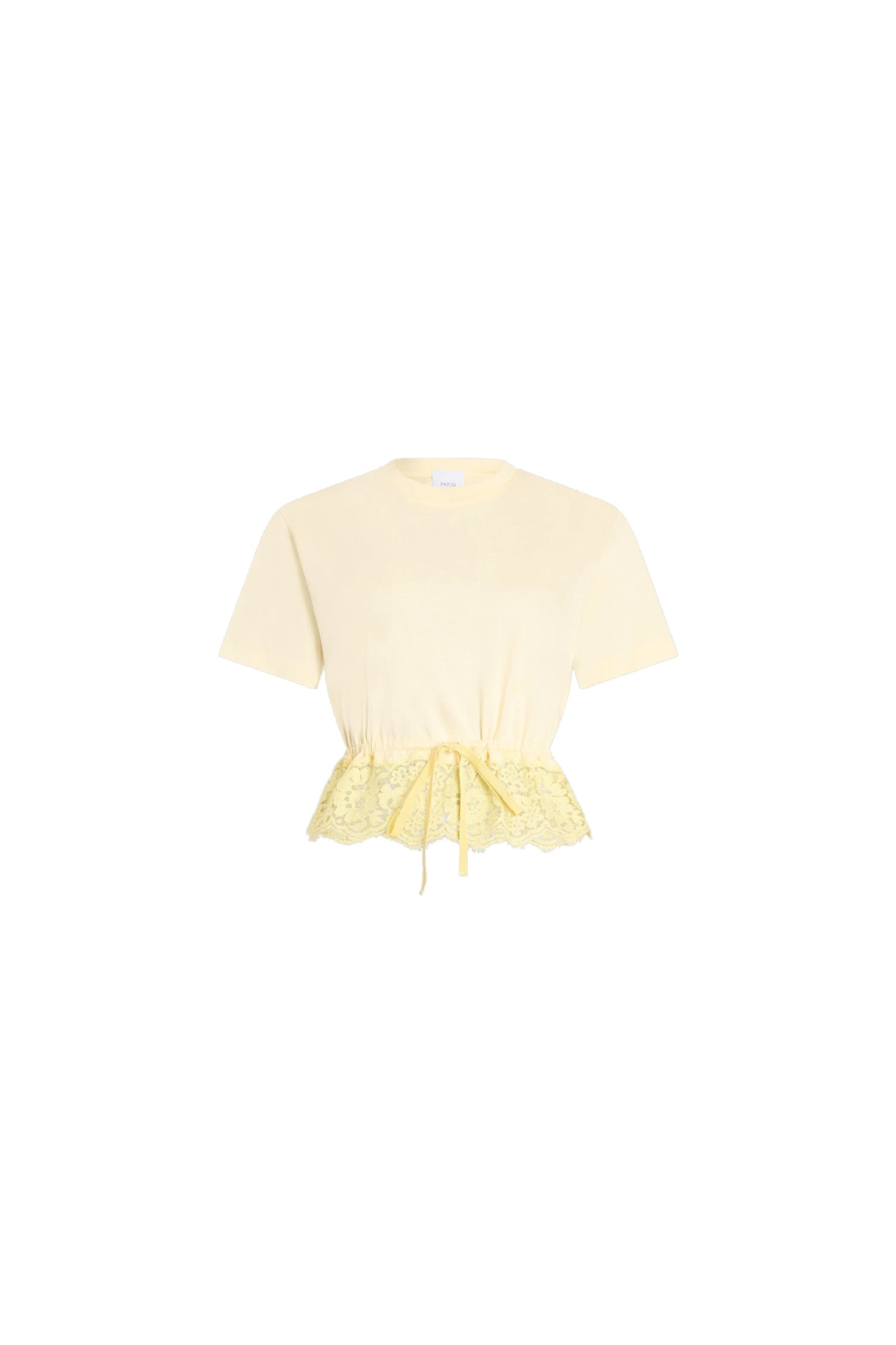 Patou Cotton short lace t-shirt | Buy Designer Tops at Luxury Shoes Patou Cotton short lace t-shirt in Lemonade