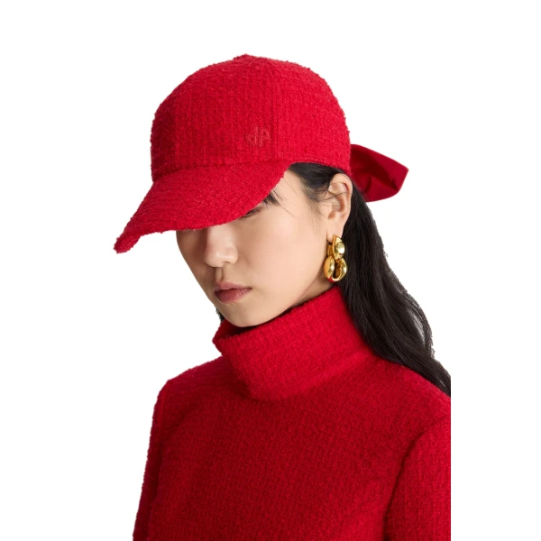 Couture cap in Scarlet Red sustainable wool blend tweed - Image 3
