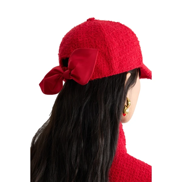 Couture cap in Scarlet Red sustainable wool blend tweed - Image 4