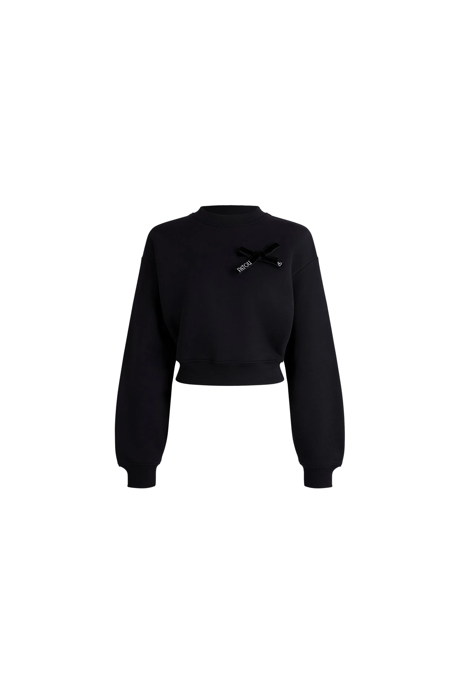 Patou Cropped bow sweatshirt in Black organic cotton | Tops | Luxury Shoes Patou Cropped bow sweatshirt in Black organic cotton