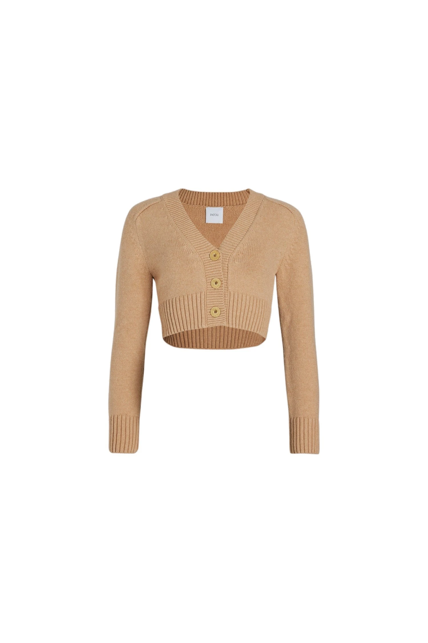 Patou Cropped cardigan in Biscuit sustainable wool and cashmere | Knitwear | Luxury Shoes Patou Cropped cardigan in Biscuit sustainable wool and cashmere