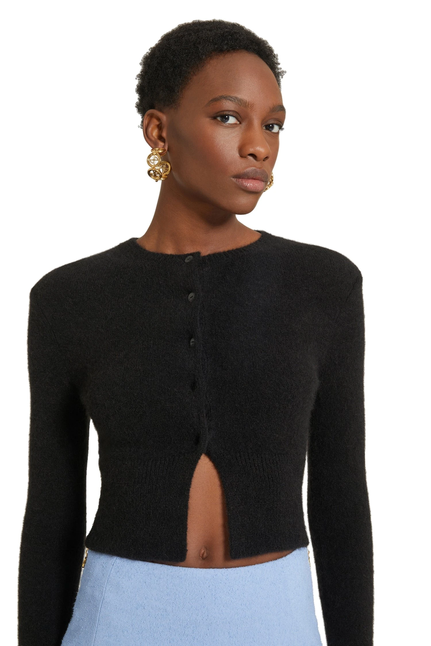 Patou Cropped cardigan in Black sustainable alpaca blend | Knitwear | Luxury Shoes Patou Cropped cardigan in Black sustainable alpaca blend