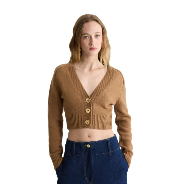 Cropped cardigan in Nutmeg wool and cashmere - Image 5