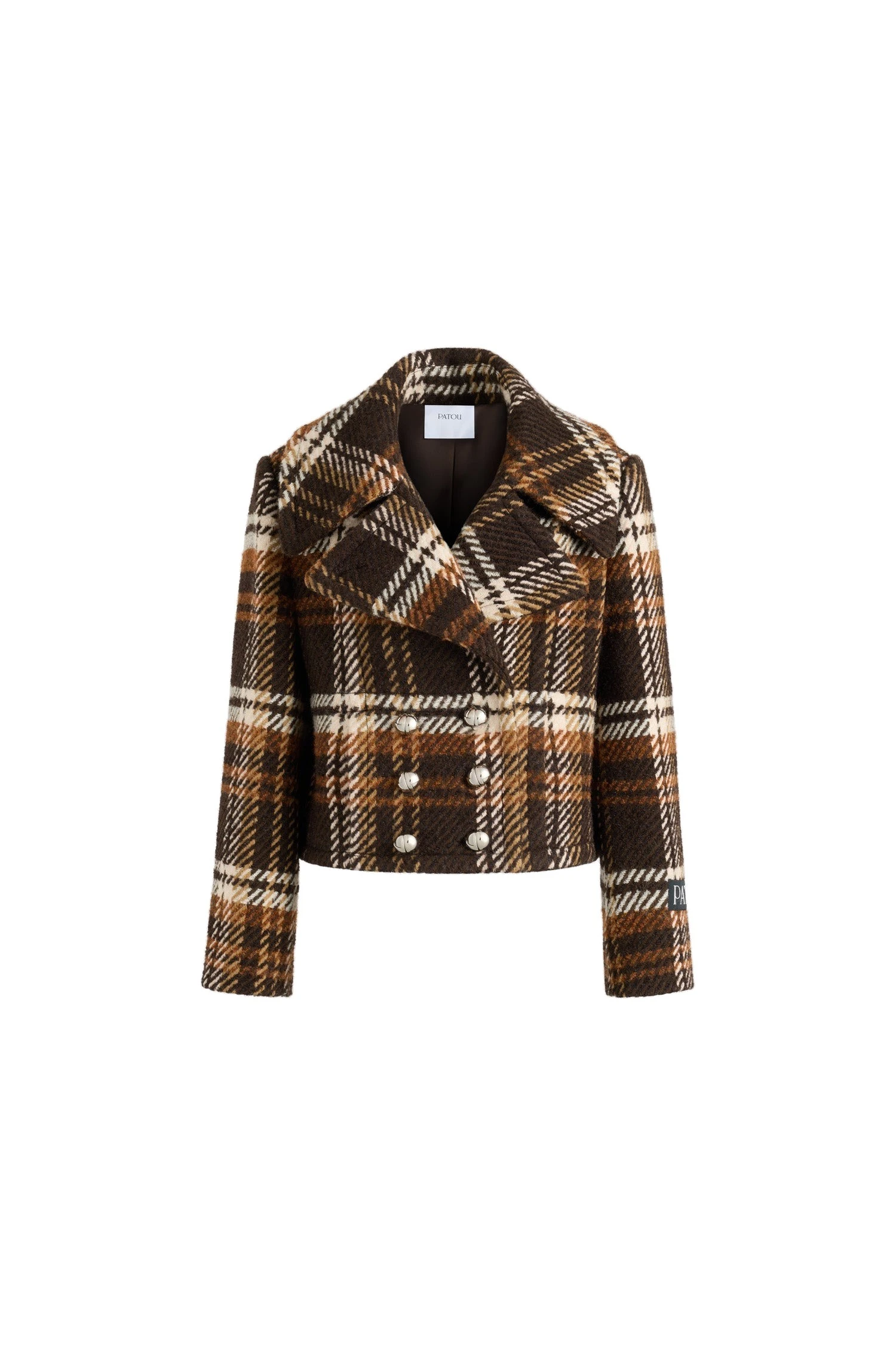 Patou Cropped double-breasted coat in Autumn Checkerboard wool blend | Coats | Luxury Shoes Patou Cropped double-breasted coat in Autumn Checkerboard wool blend