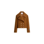 Patou Cropped double-breasted coat in Mahogany sustainable wool blend