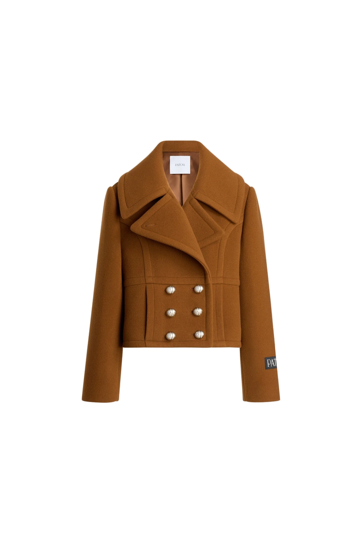 Patou Cropped double-breasted coat in Mahogany sustainable wool blend | Coats | Luxury Shoes Patou Cropped double-breasted coat in Mahogany sustainable wool blend