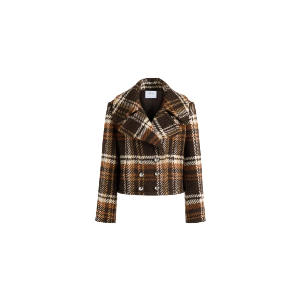 Cropped double-breasted coat in Autumn Checkerboard wool blend