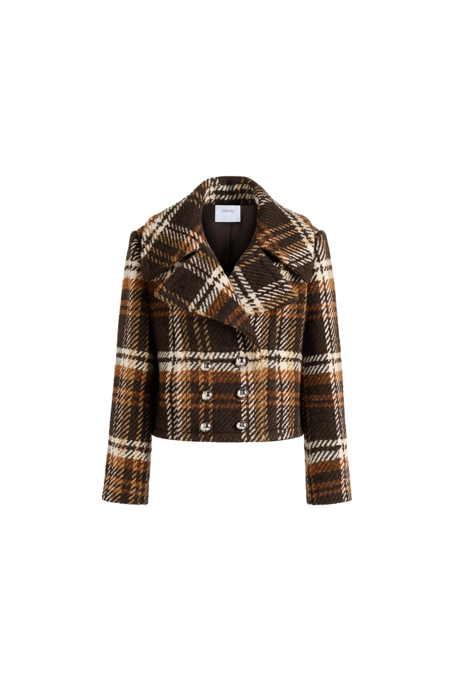 Patou Cropped double-breasted coat in No Label Autumn Checkerboard wool blend | Coats | Luxury Shoes Patou Cropped double-breasted coat in No Label Autumn Checkerboard wool blend