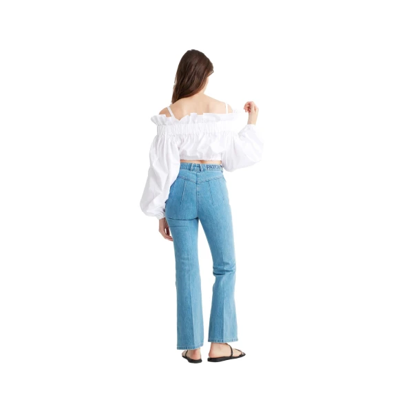 Cropped drawstring top in White sustainable cotton - Image 3