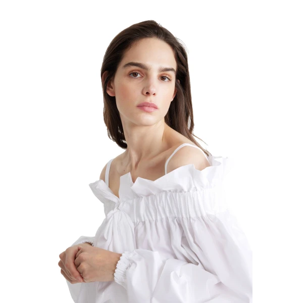 Cropped drawstring top in White sustainable cotton - Image 4