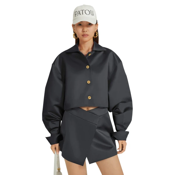 Cropped jacket in Black satin - Image 2
