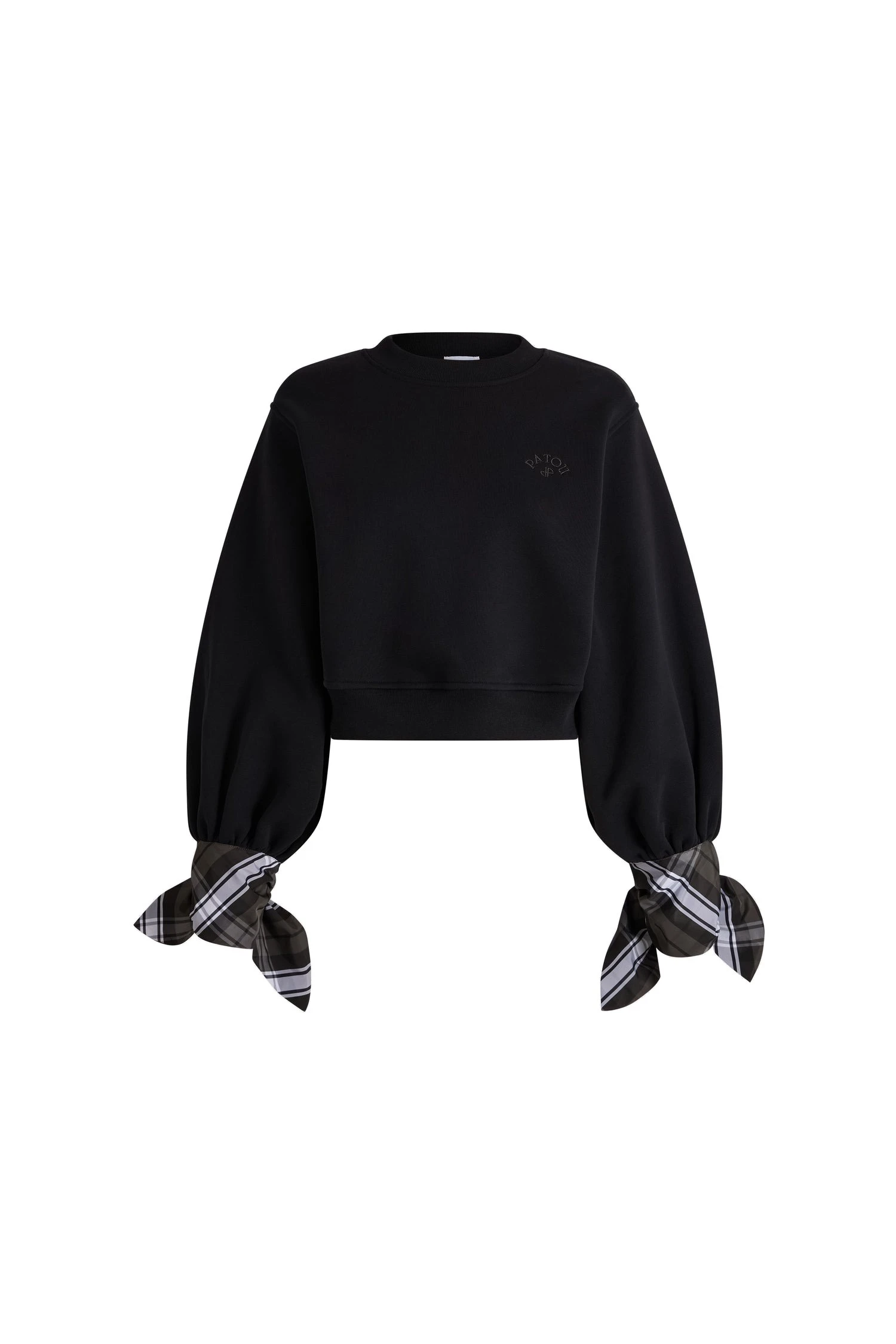 Patou Cropped organic cotton tie-sleeve sweatshirt in Black | Tops | Luxury Shoes Patou Cropped organic cotton tie-sleeve sweatshirt in Black