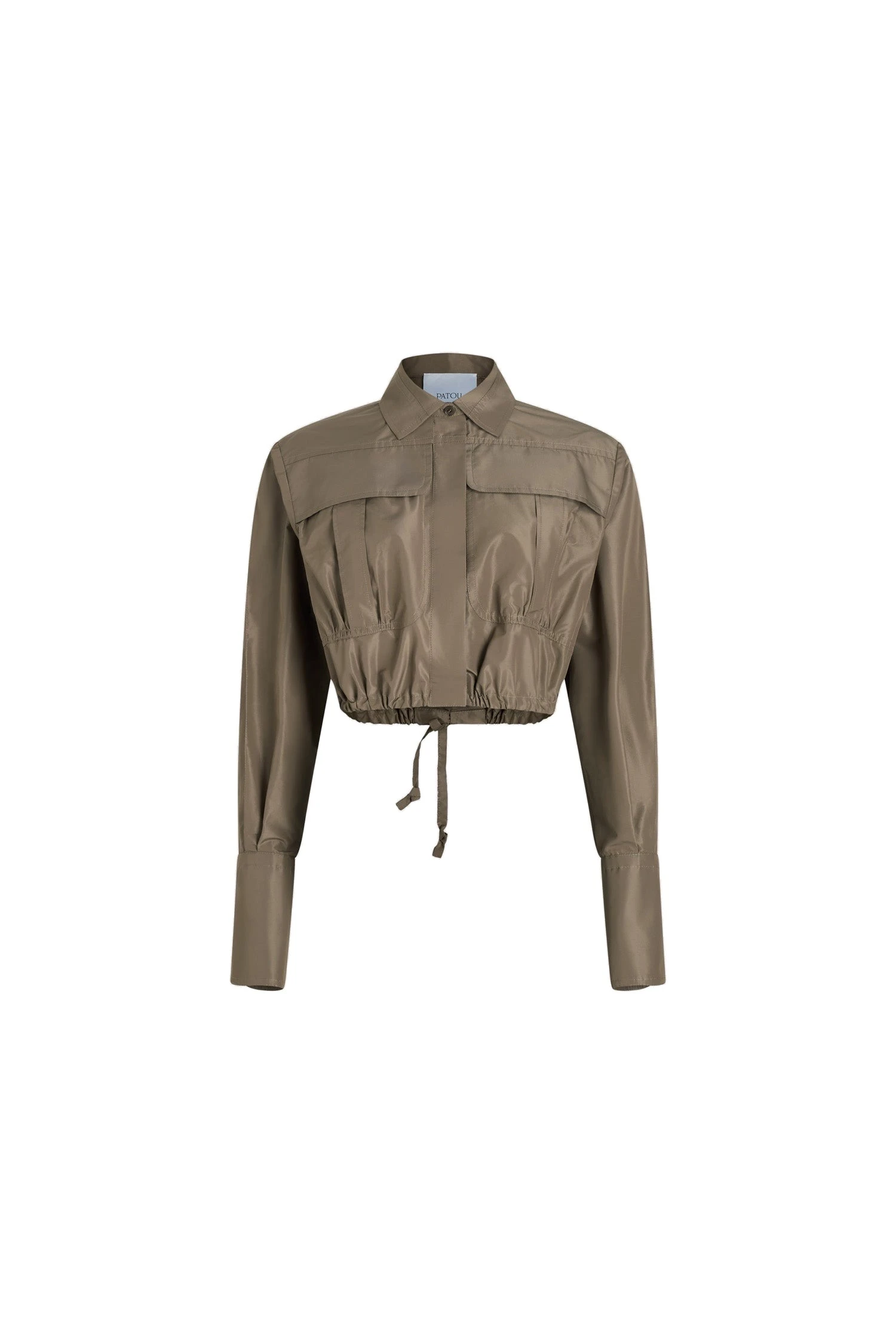 Patou Cropped safari shirt in Mocha recycled faille | Tops | Luxury Shoes Patou Cropped safari shirt in Mocha recycled faille