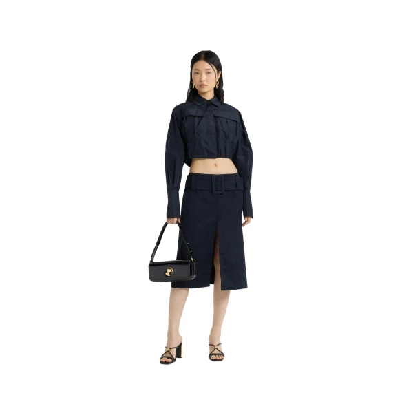 Cropped safari shirt in Navy Black recycled faille - Image 2
