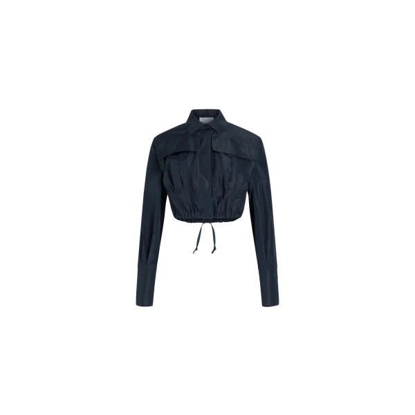 Cropped safari shirt in Navy Black recycled faille