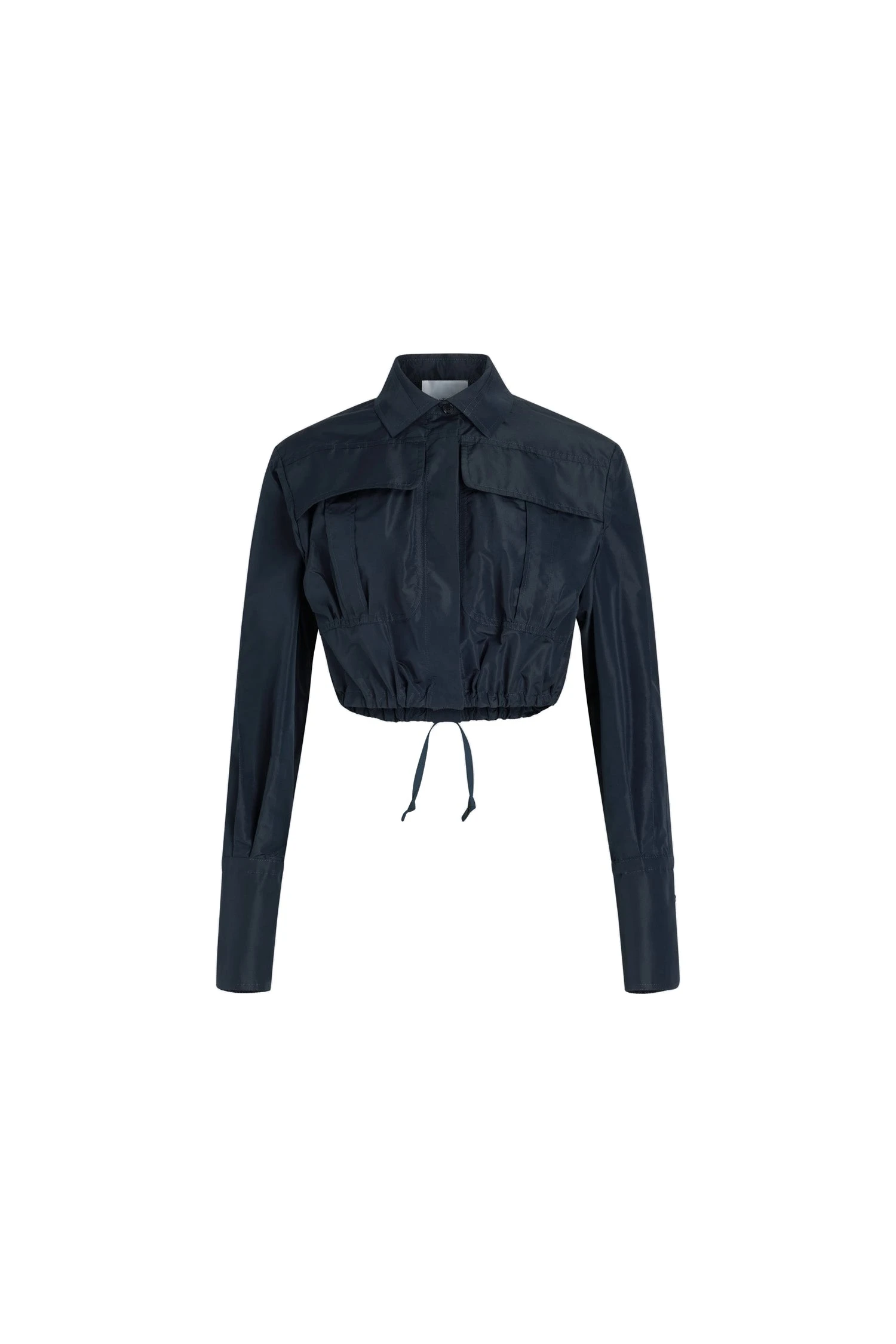 Patou Cropped safari shirt in Navy Black recycled faille | Tops | Luxury Shoes Patou Cropped safari shirt in Navy Black recycled faille
