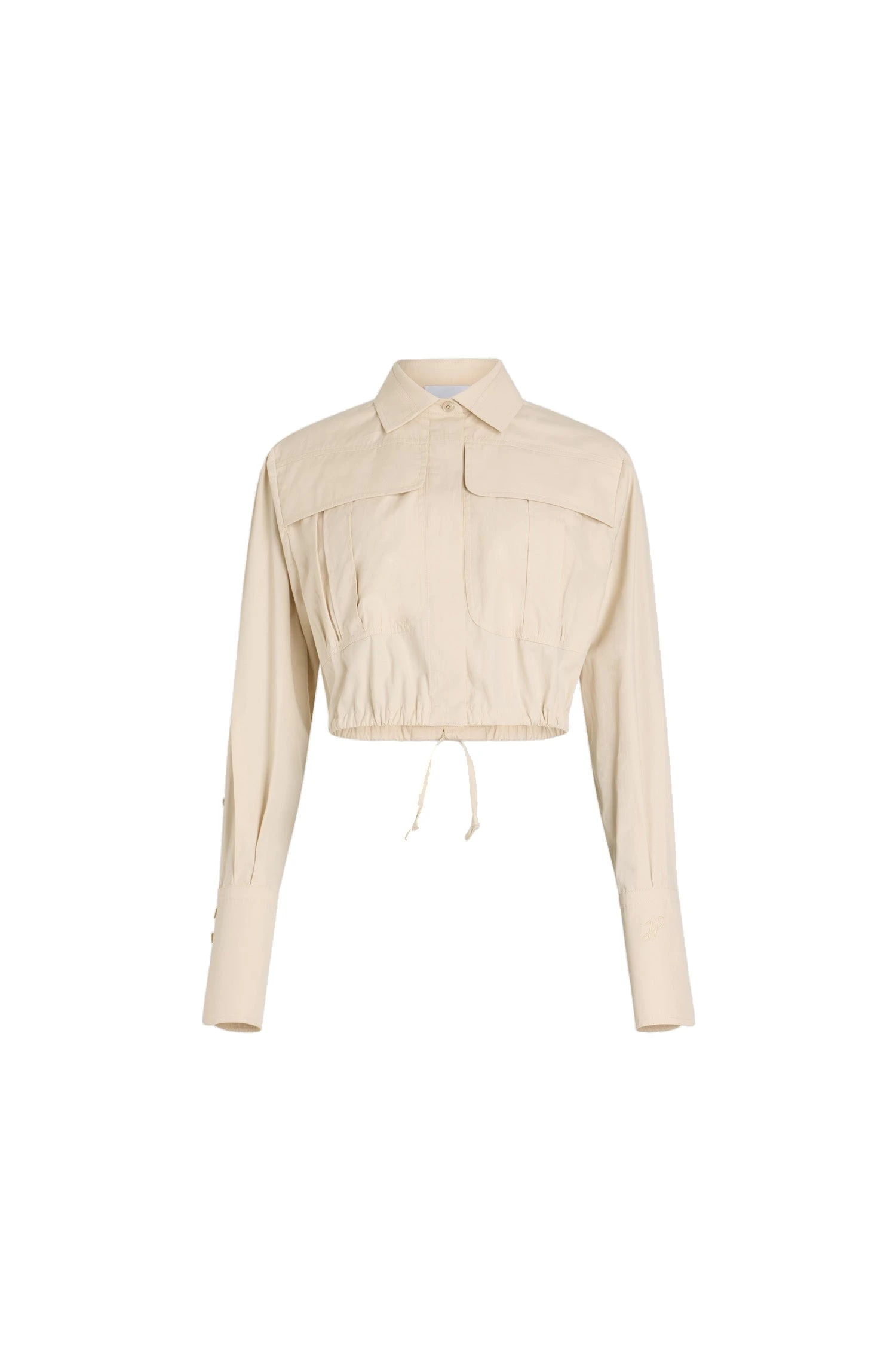 Patou Cropped safari shirt in Tapioca organic cotton poplin | Tops | Luxury Shoes Patou Cropped safari shirt in Tapioca organic cotton poplin