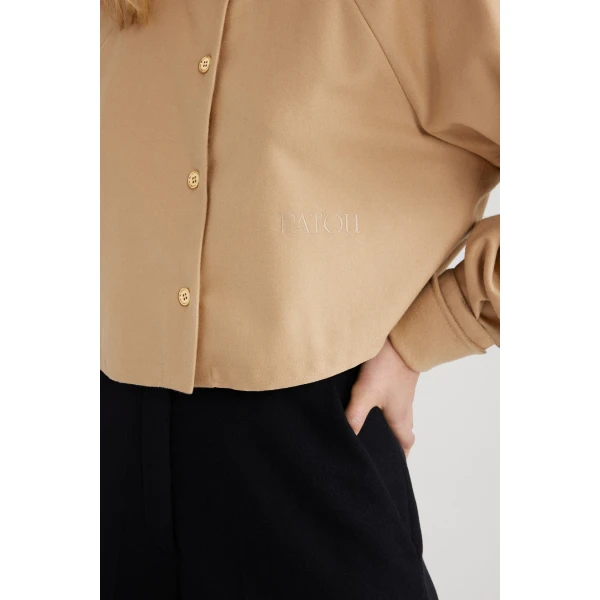 Cropped shirt in Gray Sand sustainable wool blend - Image 4