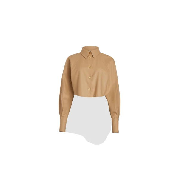 Cropped shirt in Gray Sand sustainable wool blend