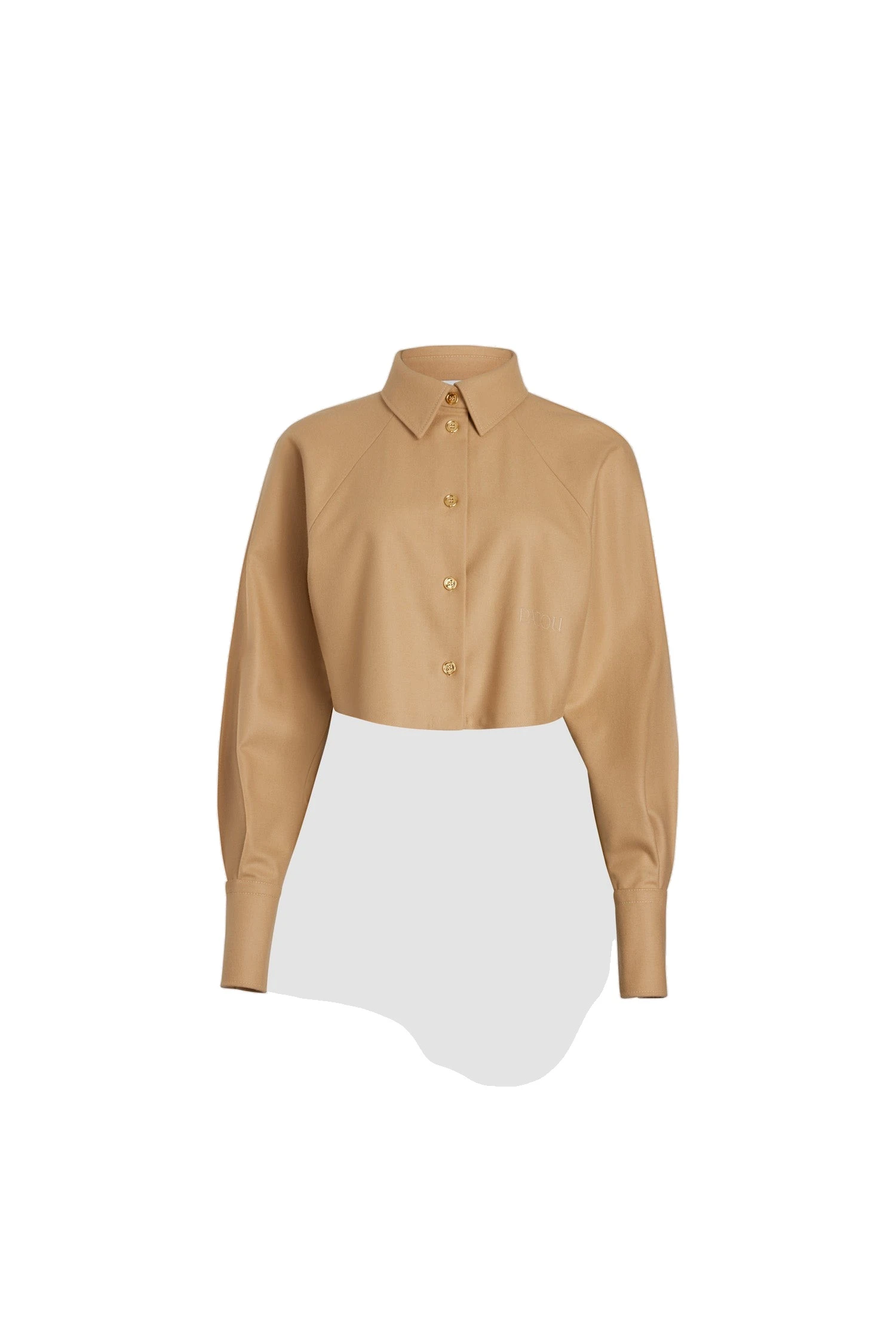 Patou Cropped shirt in Gray Sand sustainable wool blend | Tops | Luxury Shoes Patou Cropped shirt in Gray Sand sustainable wool blend