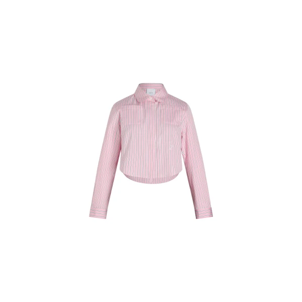Patou Cropped shirt in Primrose Pink Stripes printed organic cotton poplin