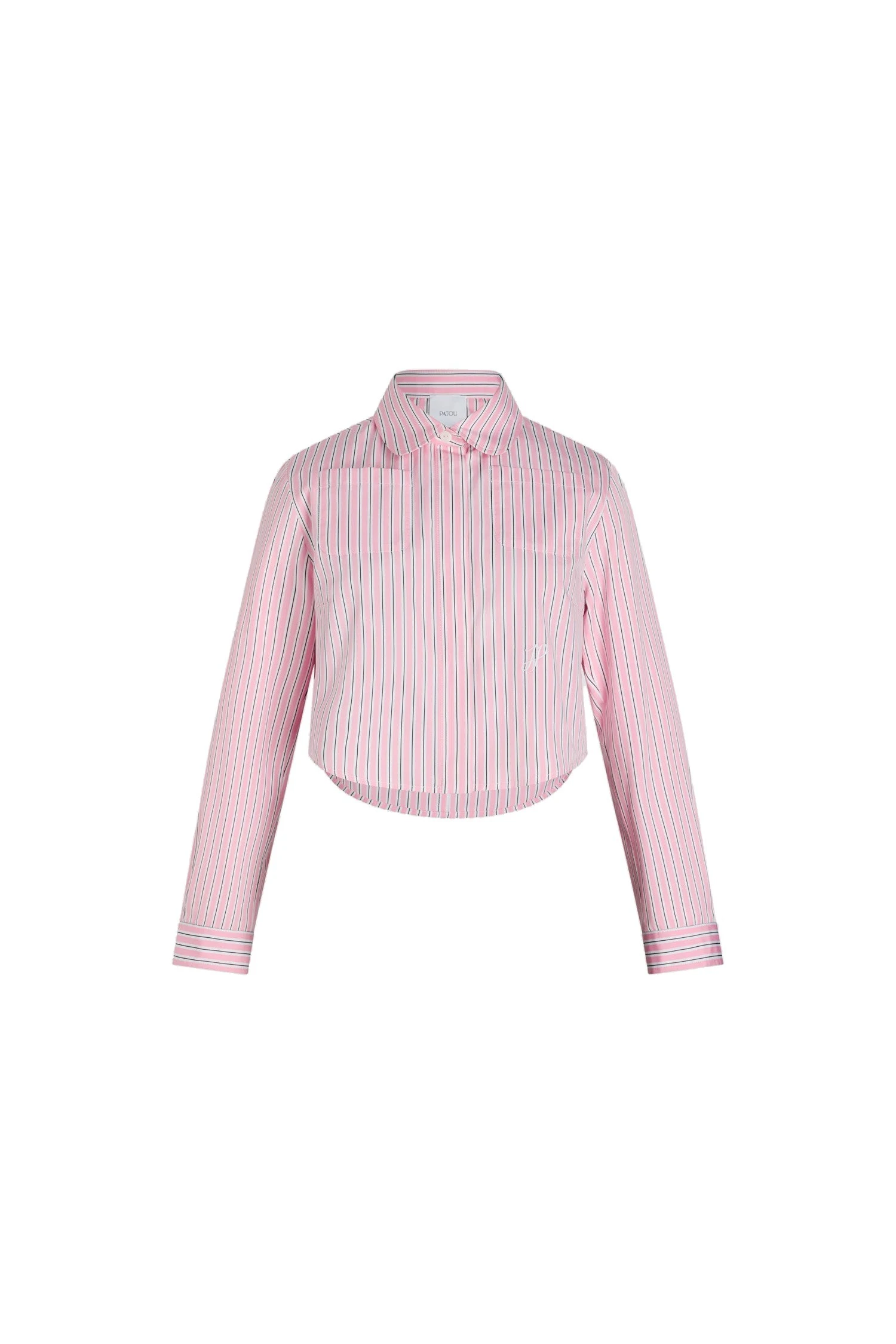 Patou Cropped shirt in Primrose Pink Stripes printed organic cotton poplin | Tops | Luxury Shoes Patou Cropped shirt in Primrose Pink Stripes printed organic cotton poplin