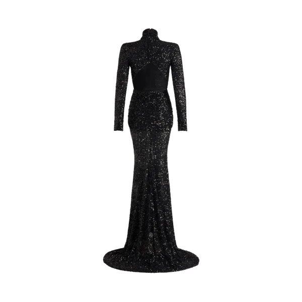 Cut-out back maxi dress in Black sequin