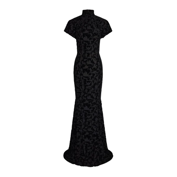 Devoré long dress in Black blended polyester