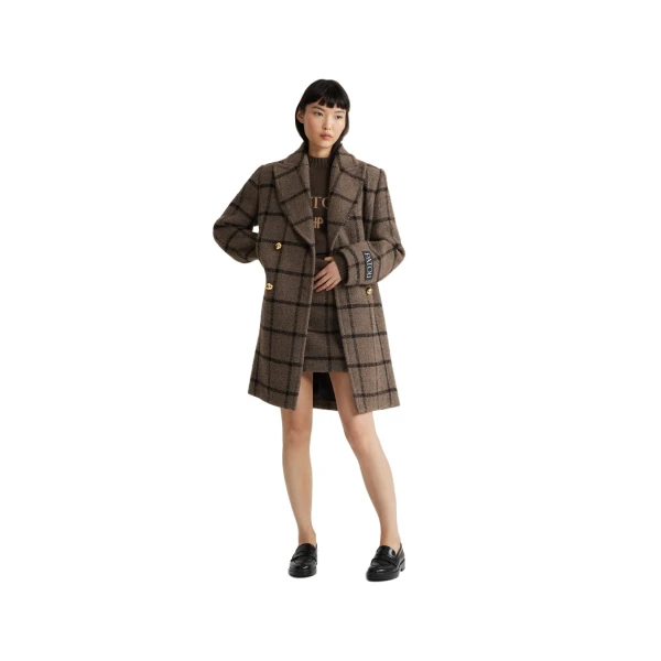 Double-breasted coat in Gray Checkerboard recyled wool blend - Image 2
