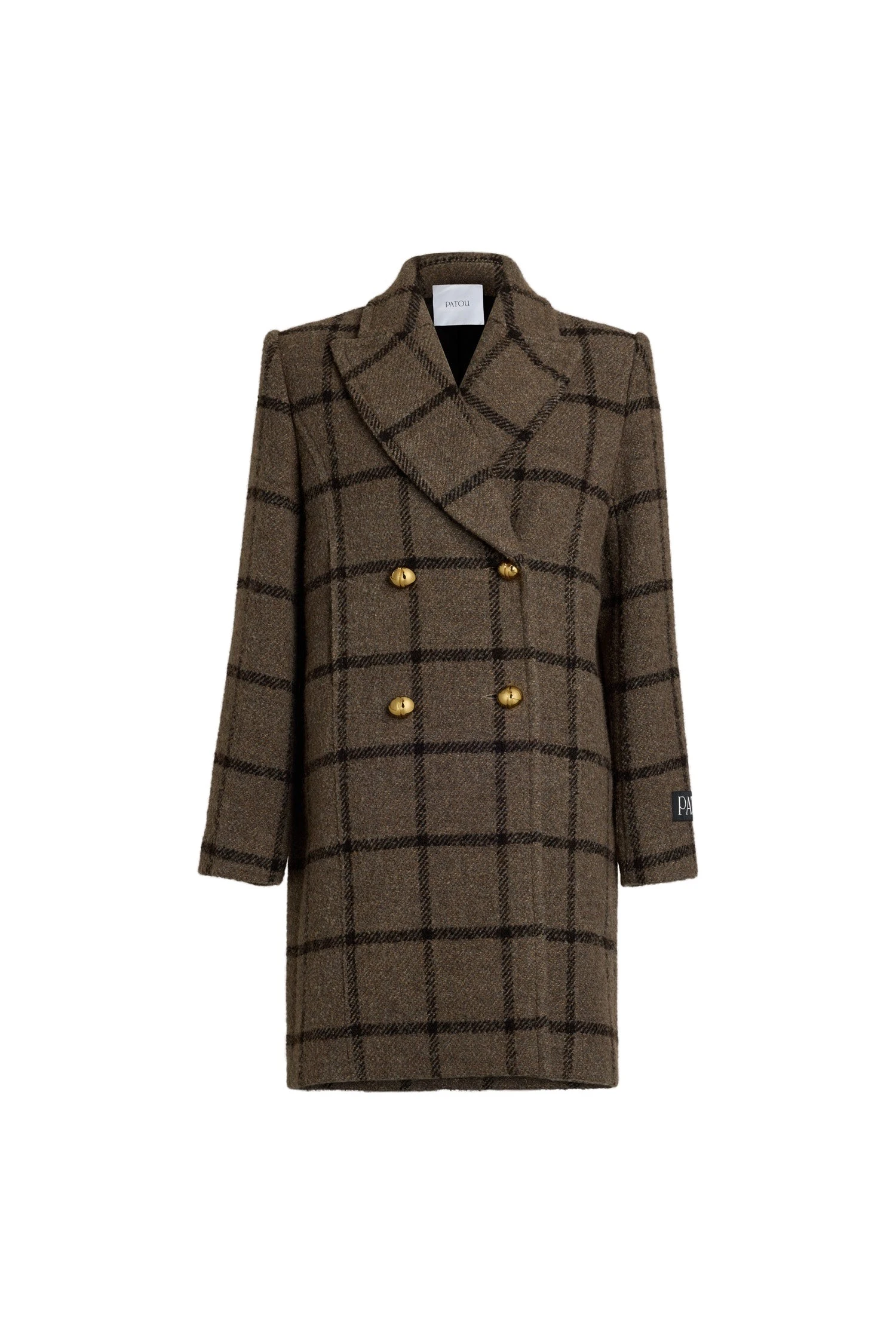 Patou Double-breasted coat in Gray Checkerboard recyled wool blend | Coats | Luxury Shoes Patou Double-breasted coat in Gray Checkerboard recyled wool blend
