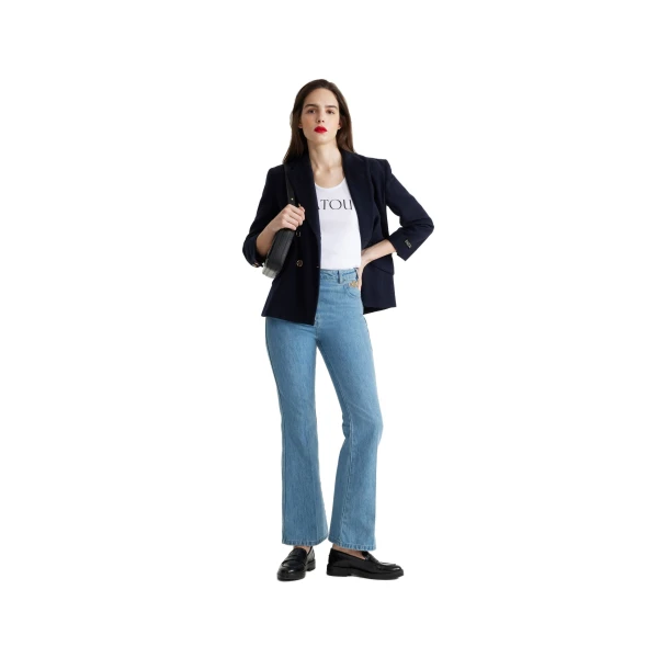 Double-breasted wool and cashmere jacket in Navy - Image 2