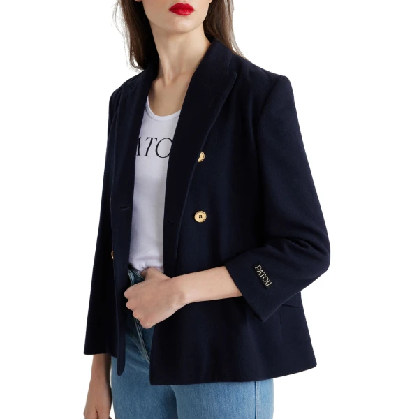 Double-breasted wool and cashmere jacket in Navy - Image 4