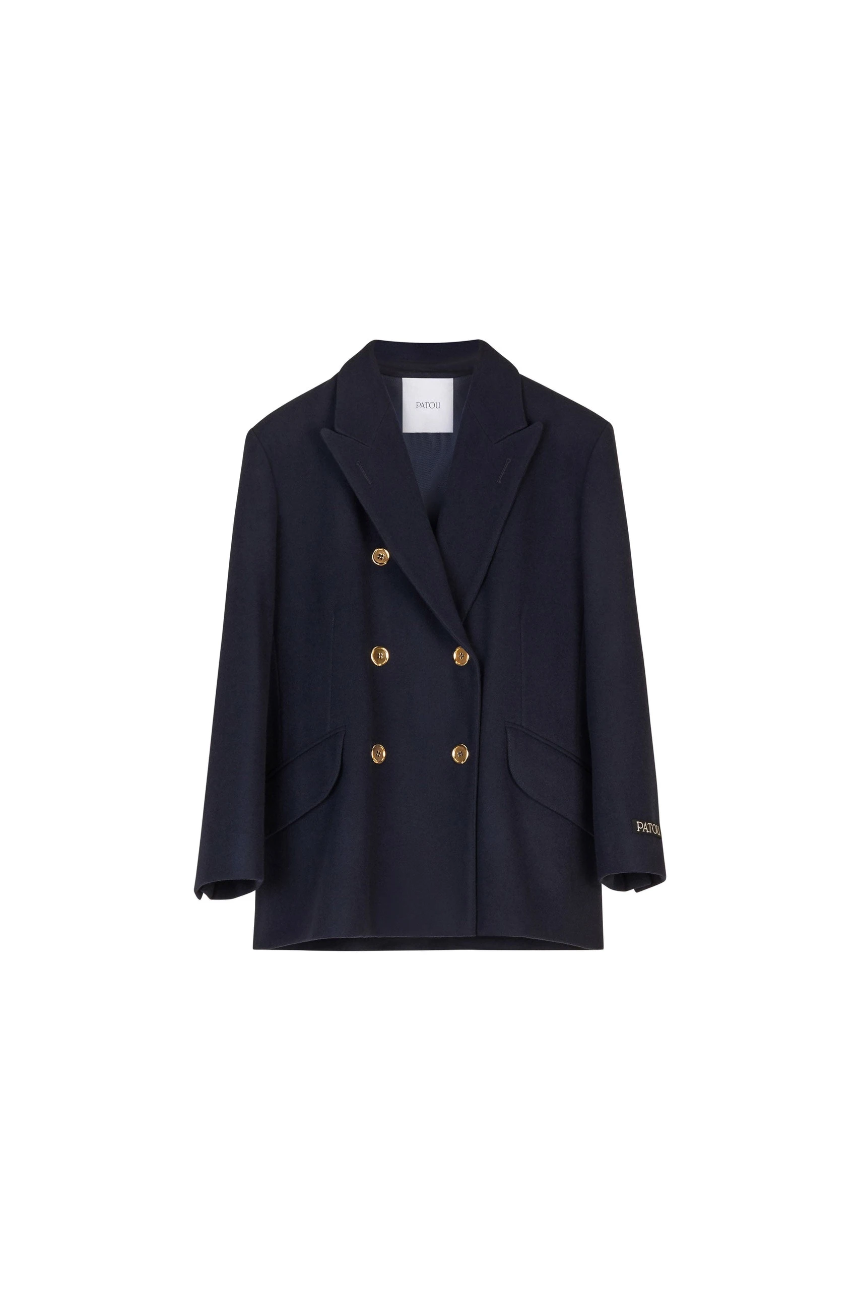 Patou Double-breasted wool and cashmere jacket in Navy | Jackets | Luxury Shoes Patou Double-breasted wool and cashmere jacket in Navy