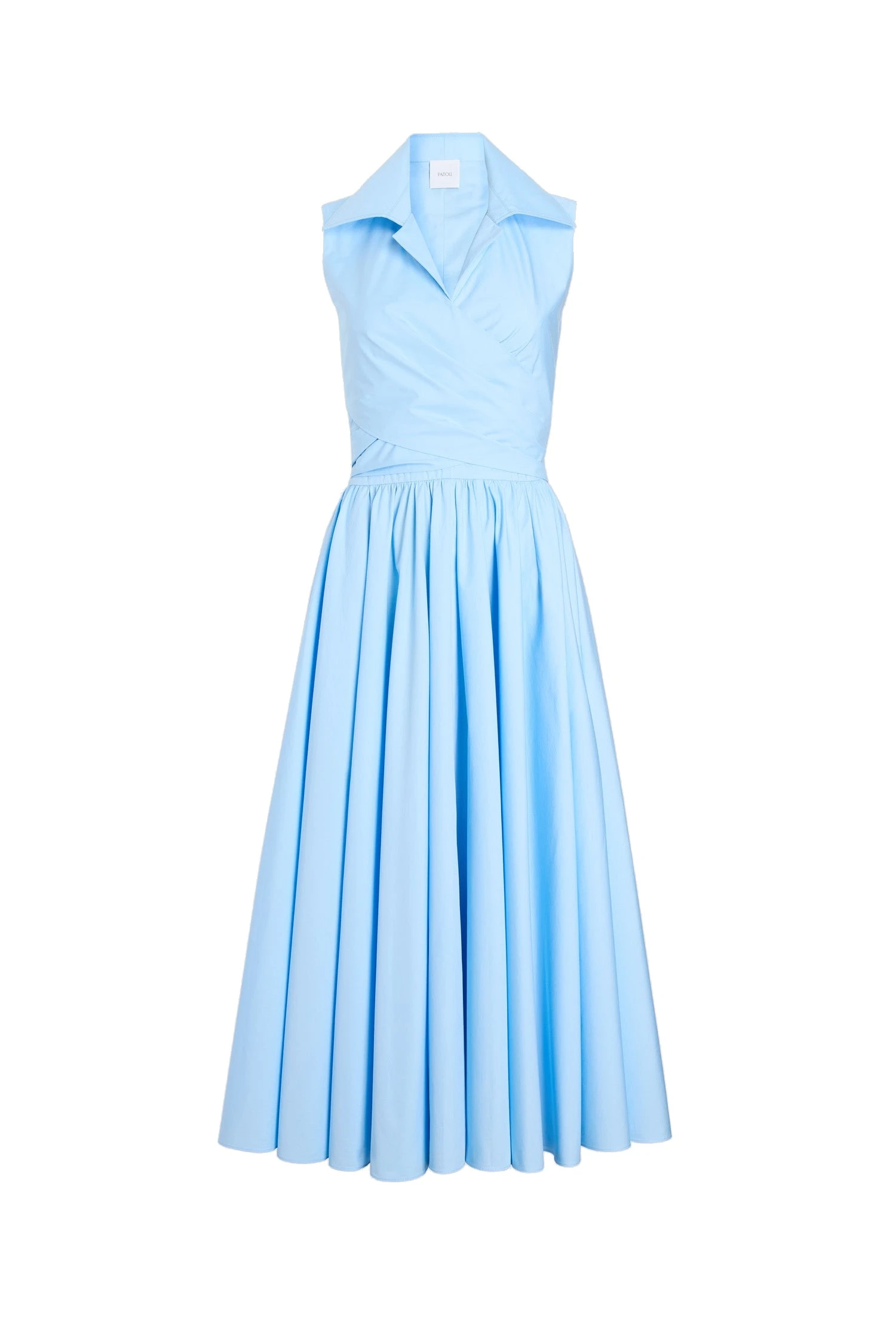Patou Draped organic cotton midi dress in Riviera Blue | Dresses | Luxury Shoes Patou Draped organic cotton midi dress in Riviera Blue
