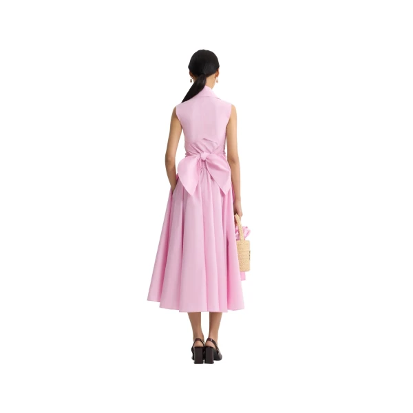 Draped recycled faille midi dress in Primrose Pink - Image 3