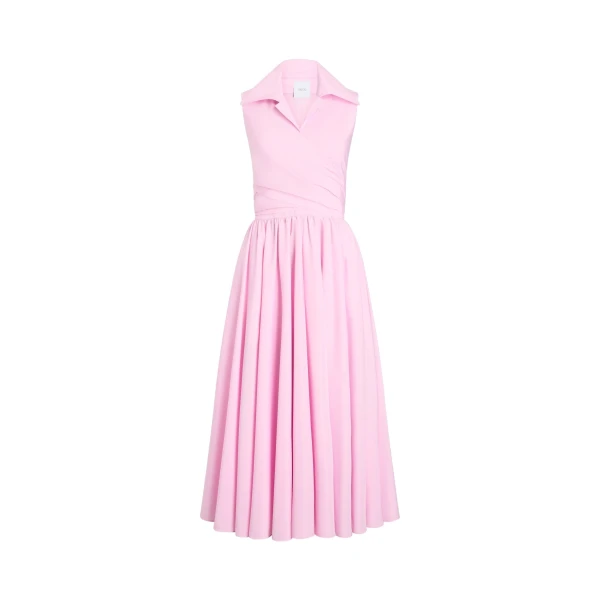 Draped recycled faille midi dress in Primrose Pink