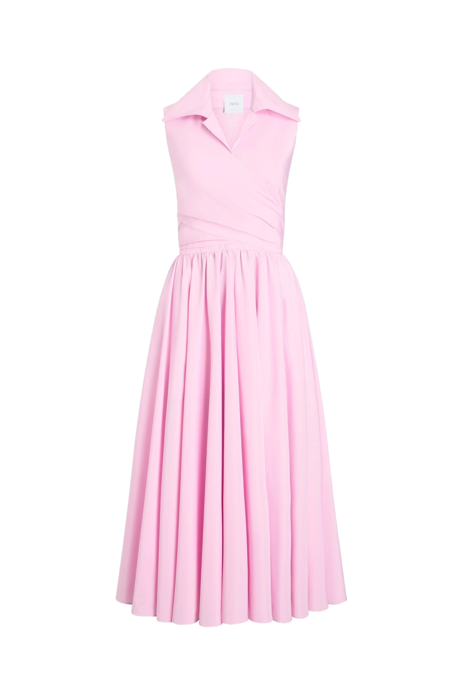 Patou Draped recycled faille midi dress in Primrose Pink | Dresses | Luxury Shoes Patou Draped recycled faille midi dress in Primrose Pink