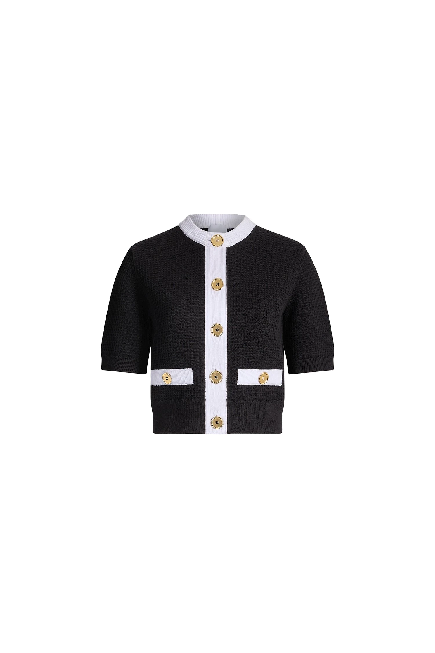 Patou Eco-friendly cotton blend collarless textured cardigan in Black | Knitwear | Luxury Shoes Patou Eco-friendly cotton blend collarless textured cardigan in Black