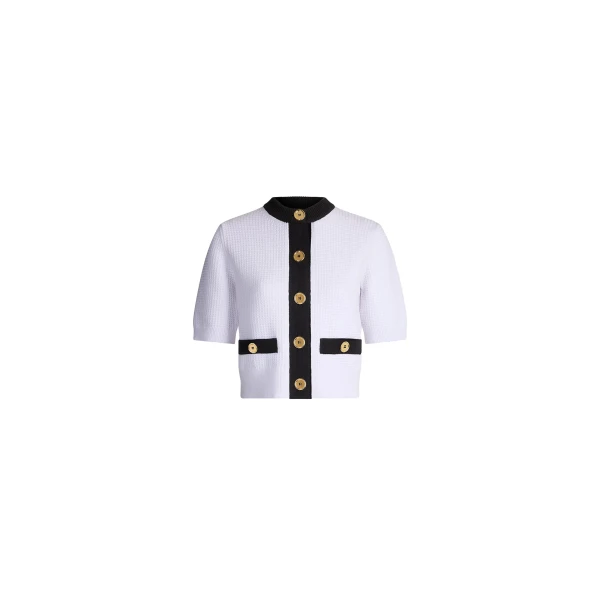 Patou Eco-friendly cotton blend collarless textured cardigan in White
