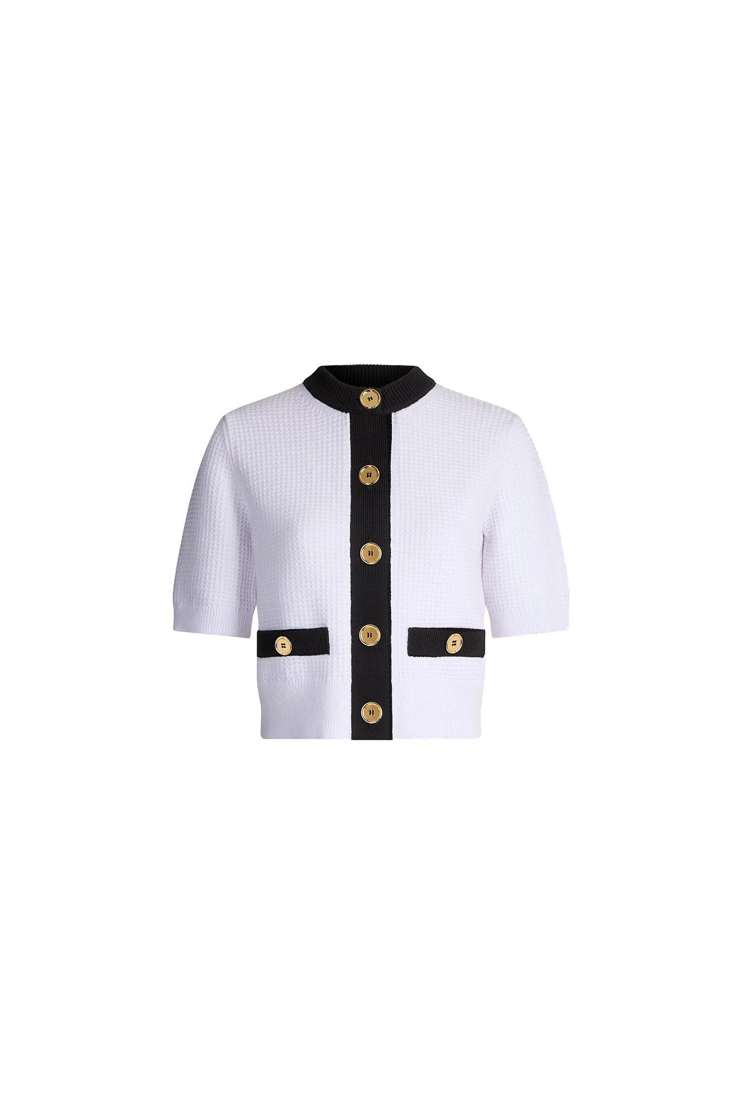 Patou Eco-friendly cotton blend collarless textured cardigan in White | Knitwear | Luxury Shoes Patou Eco-friendly cotton blend collarless textured cardigan in White