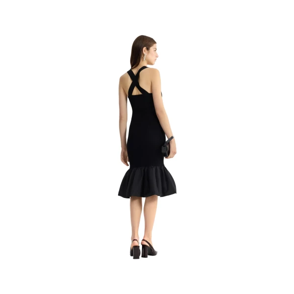 Eco-friendly cotton blend long dress with recycled faille details in Black - Image 3