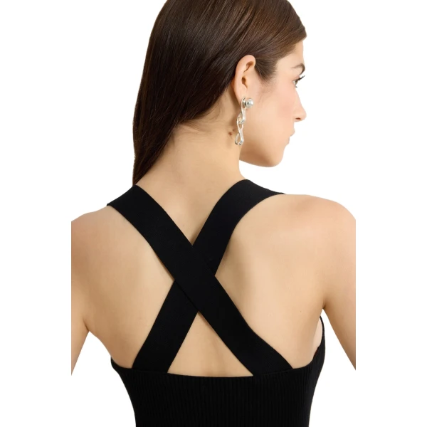 Eco-friendly cotton blend long dress with recycled faille details in Black - Image 4