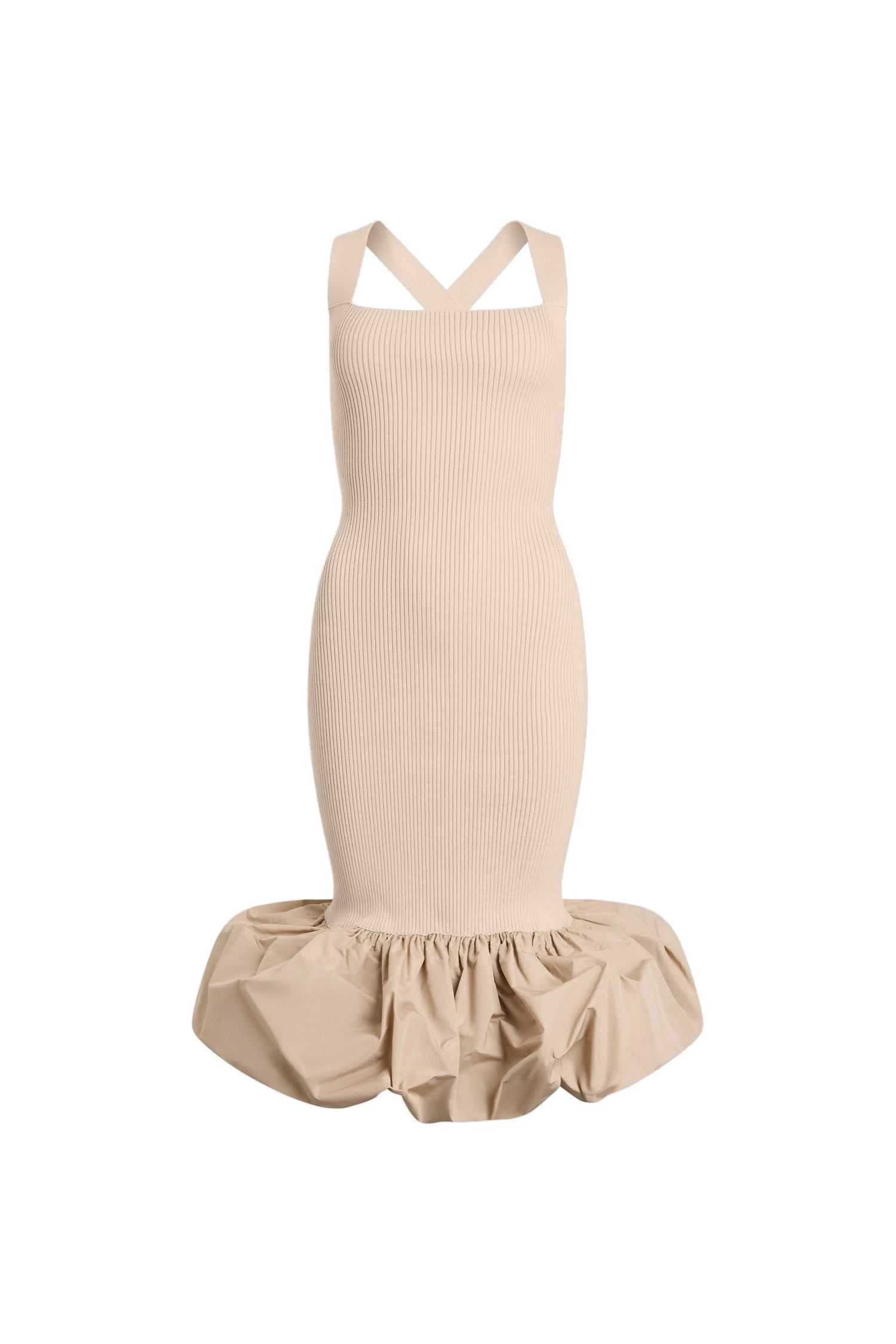 Patou Eco-friendly cotton blend long dress with recycled faille details in Dune | Dresses | Luxury Shoes Patou Eco-friendly cotton blend long dress with recycled faille details in Dune